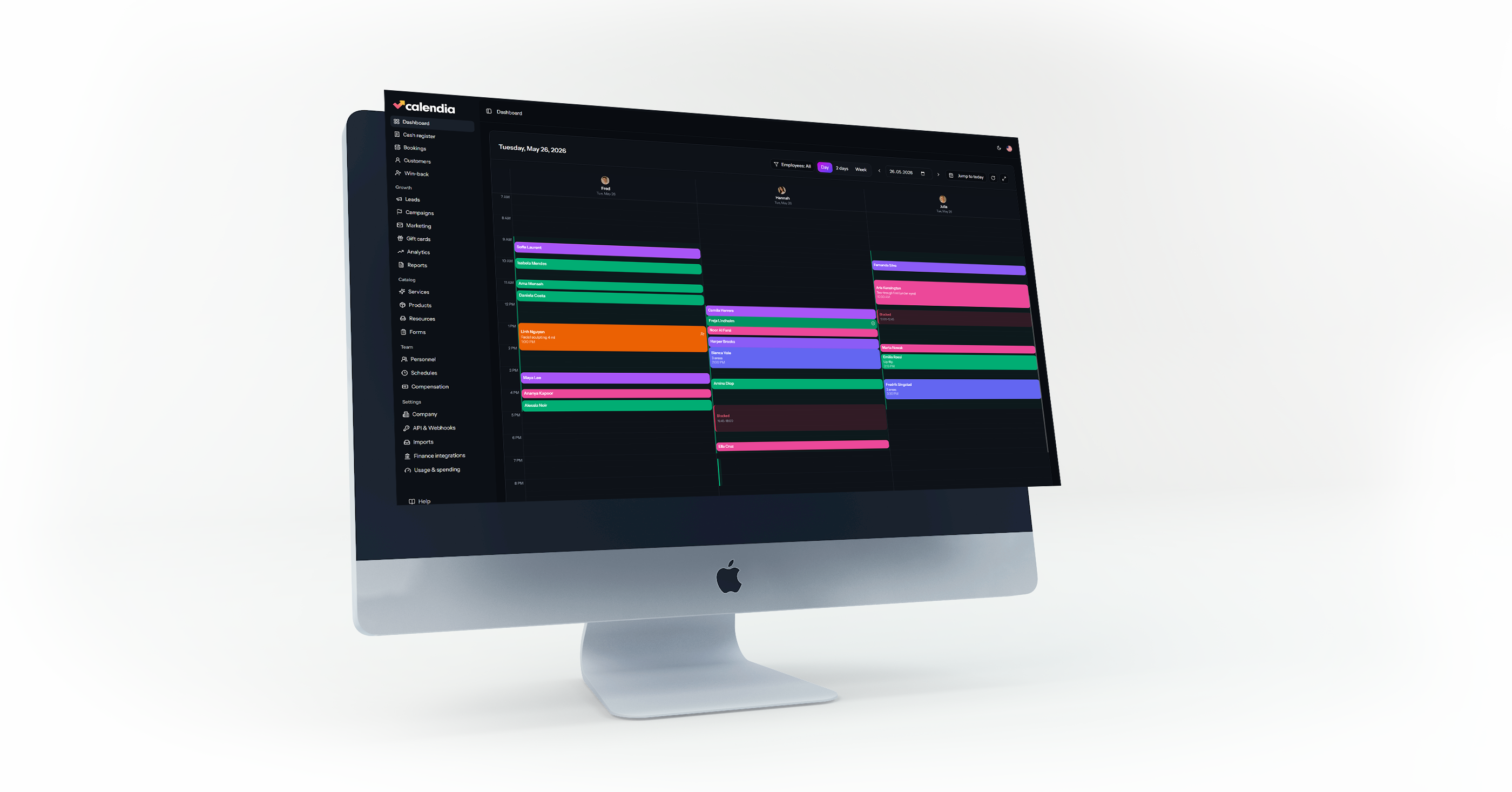 Calendia admin dashboard shown on an iMac